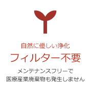 自然に優しい浄化 フィルター不要 メンテナンスフリーで医療産業廃棄物も発生しません