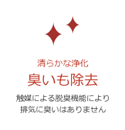 清らかな浄化 臭いも除去 触媒による脱臭機能により排気に臭いはありません